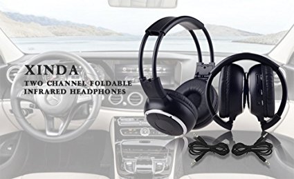 (Audio Cable Included) 2017 XINDA 2 Packs of Two Channel Foldable Car Infrared Headset Universal Wireless Headphones for all Car