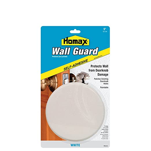 Wall Guard, White, 5", Self-Adhesive, Doorknob Protector