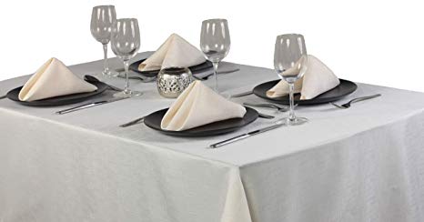 Linen Look Cream Easycare Plain Polyester Slubbed 52in x 70in (132cm x 178cm) Tablecloth And 4 Napkin Package Set. Oblong (Rectangular) Tablecloth. Sizes Approximate.