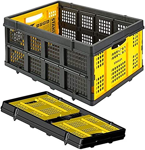 Stanley Portable Folding Basket Collapsible Plastic Multipurpose Heavy Duty Durable Polypropylene Foldable Crate for Stacking, Storage and Organizing (56.8 x 41 x 27.2 cm, 25 kg Capacity)