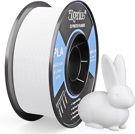 3Dgenius PLA 3D Printer Filament PLA Filament 1.75mm 1kg/2.2lbs Spool 3D Printing Filament 1.75mm PLA Filament Dimensional Accuracy  /- 0.03mm, White PLA Fit Most FDM Printers