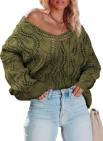 Dokotoo Fall Sweaters Round Neck Crochet Hollow Out Cute Winter Pullover Sweaters for Women Trendy 2023