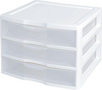 Sterilite 3-Drawer Organizer - ClearView Wide 2093 (White / Clear) (10.25"H x 14.5"W x 14.25"D)