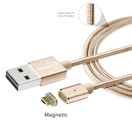 SweetLF Magnetic USB Cable High Speed Sync and Quick Charging Core with LED Status Display Support One - Handed Operation Inside the Car for Micro USB Devices Champagne