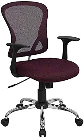 Flash Furniture Mid-Back Burgundy Mesh Swivel Task Office Chair with Chrome Base and Arms, BIFMA Certified