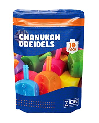 Zion Judaica Hanukkah Dreidels in Bright Colors Medium Plastic with English Transliteration - Ziplock Bag (10 Pack)