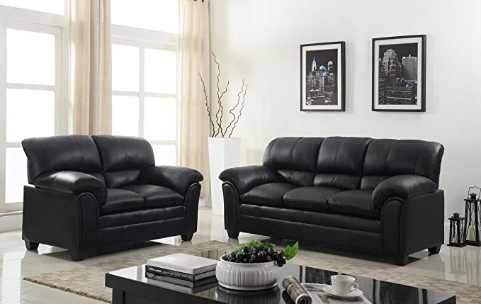 GTU Furniture New Faux Leather Sofa and Loveseat Living Room Furniture Set (Black)