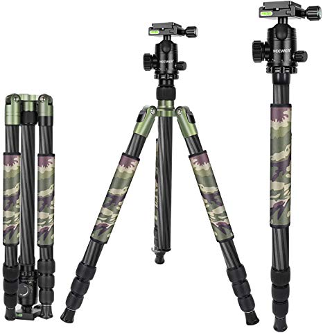 Neewer 2-in-1 Carbon Fiber Camera Tripod Monopod 67 inches/170 Centimeters Army Green with 360 Degree Ball Head,1/4 inch QR Plate and Bag for DSLR Cameras Video Camcorders,Load up to 33lbs/15Kg