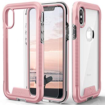 Zizo ION Series Compatible with iPhone Xs Max case Military Grade Drop Tested with Tempered Glass Screen Protector (Rose Gold & Clear)