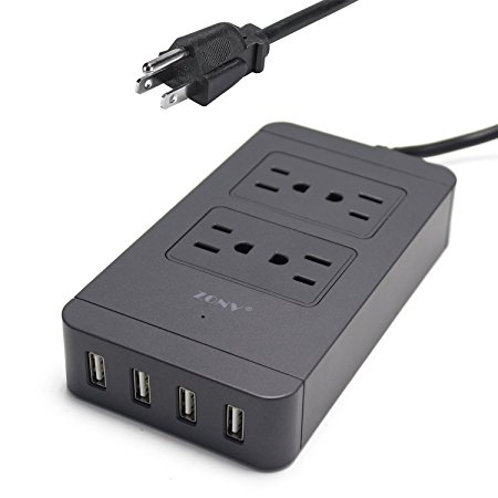 Surge Protector Power Strip with USB,ZONV USB Charger Wall Mount 4-Outlet 2500W 100-240V with 6 Foot Cord for TV,iPad,Tablets,iPhone 7/7 Plus/6/5S,Kindle,Samsung Galaxy 6 Edge(Black)