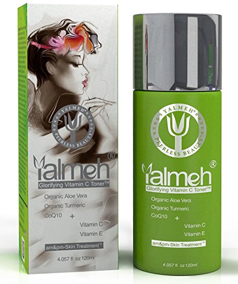 YALMEH® Glorifying Vitamin C Toner- 100% Natural and Organic Skin Toner with Organic Aloe Vera, Organic Tumeric, MSM and CoQ10 - Considered the Best Anti Aging Face Toner Available - Restore Your Skin's Natural Balance - Nourish and Hydrate the Skin