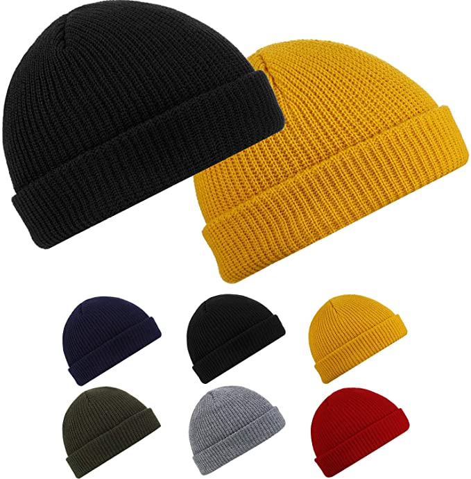 SATINIOR 2 Pieces Trawler Beanie Watch Cap Roll up Edge Skullcap Winter Hat Unisex