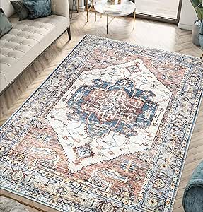 Keen Home Design Machine Washable Area Rugs with Non-Slip Backing, Ideal for Hallway, Living Room, Bedroom, Kitchen and Laundry Room, Vintage Moroccan and Low Pile Rug - (8' x 10')