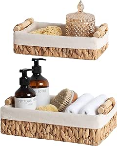 StorageWorks Small Wicker Baskets for Organizing, Decorative Water Hyacinth Storage Baskets for Shelves, Toilet Paper Storage Baskets for Bathroom, Living Room, EntryWay, Set of 2