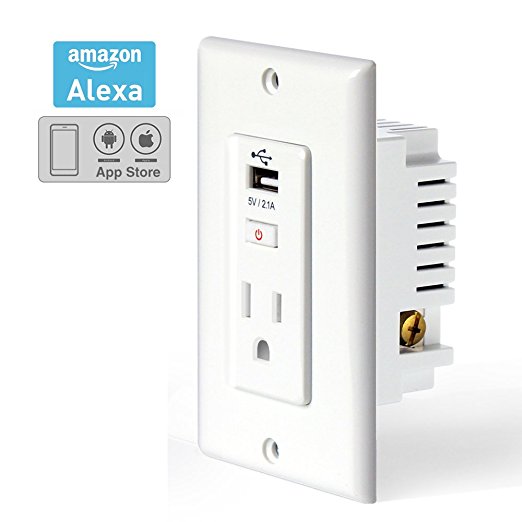 PHYSEN WiFi Smart USB Wall Plug Outlet Socket Switch,Timing Function,Control your Devices from Anywhere by Smartphone APP,Works with Alexa