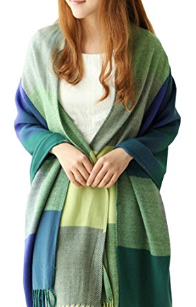 Olrain Women Classic Plaid Scarf Long Shawl Winter Capes with Tassel