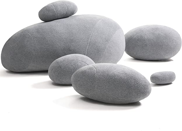 WOWMAX Three-Dimensional Curved Living Stone Pillow Covers 6 Mix Sizes Pillowcases Pebble Stone Pillow Cushion Covers Light Gray Covers