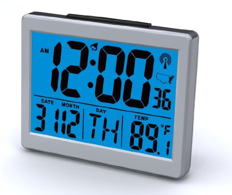 Ken-Tech T-4652 Atomic Radio Controlled LCD A larm Clock 15-Inch Black Blue Light