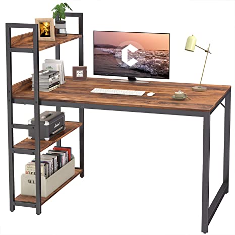 CubiCubi Computer Desk 47 inch with Storage Shelves Study Writing Table for Home Office,Modern Simple Style, Dark Rustic