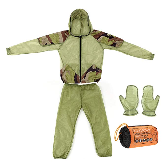 Lixada Mosquito Suit,Repellent Bug Jacket Mesh Hooded Suits Ultra-fine Mesh Insect Protective with Shirt Gloves Pants