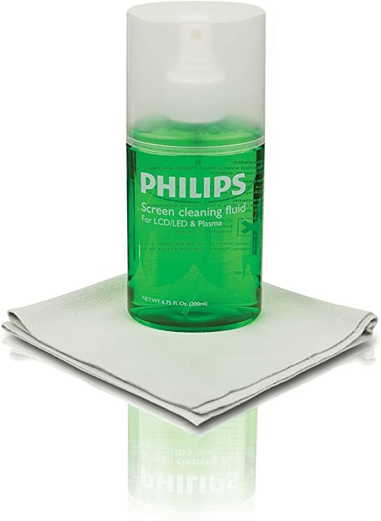 Philips LED LCD Plasma Screen Cleaner Kit, 6.75fl. oz, 200ml, Polyester Microfiber Cloth, Eco-friendly, Anti Static, Germ-free Formula, Streak and Spot Free, SVC1116G/27