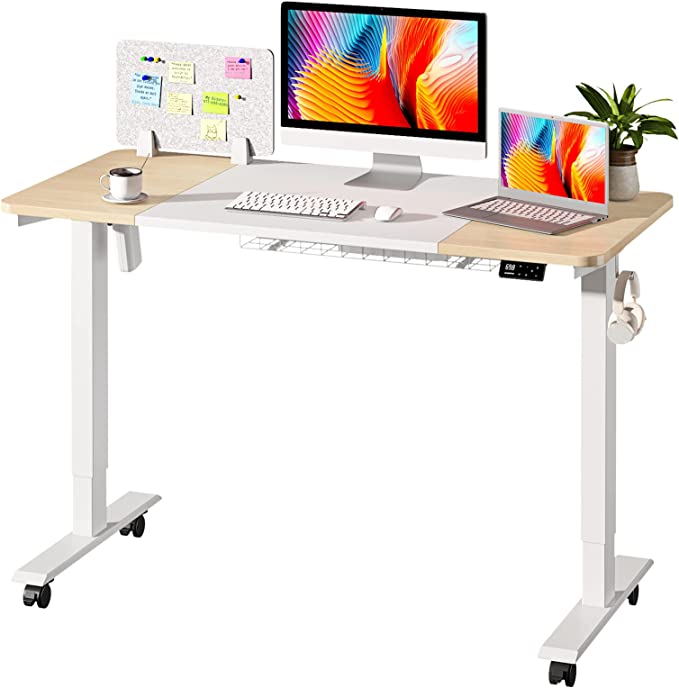 MAIDeSITe Electric Standing Desk Height Adjustable Standing Desk Sit Stand Desk with Memory Control and Anti-Collision Technology for Home Working(120 * 60cm,Black Frame  Oak Desktop)