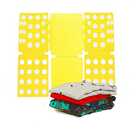 Amagg Flip Fold Adult Clothes T-shirt Folder Thickness Plastic Adjustable Laundry Folder Board Organizer,Yellow