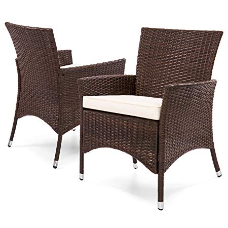 Best Choice Products Set of 2 Modern Contemporary Wicker Patio Dining Chairs w/Water Resistant Cushion - Brown