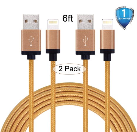 G-POW 2Pack 6ft Nylon Braided Lightning Cable Charging Cable USB Cord for iphone 6s, 6s plus, 6plus, 6,5s 5c 5,iPad Mini, Air,iPad5,iPod. Compatible with iOS9.(Brown)