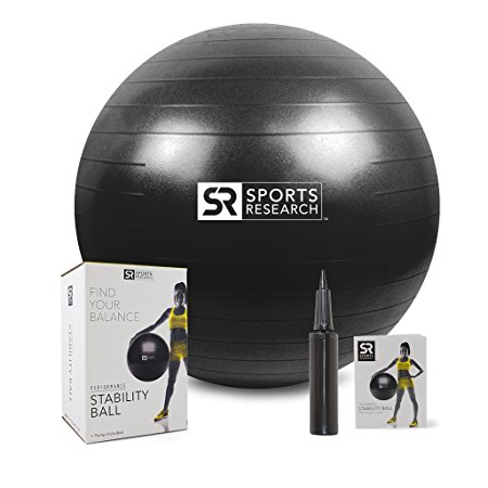 Exercise Stability Ball with Bonus Hand Pump. Anti Burst Professional Quality Balance Ball Tested up to 2000 lbs of Static Weight. 1 Year Warranty