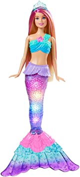 Barbie Dreamtopia Twinkle Lights Mermaid Doll (12 in, Blonde) with Water-Activated Light-Up Feature and Pink-Streaked Hair, Gift for 3 to 7 Year Olds