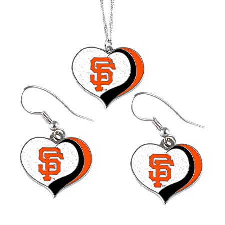 San Francisco Giants MLB Sports Team Logo Charm Gift Glitter Heart Necklace and Earring Set