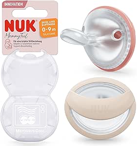 NUK MommyFeel Baby Dummy | 0-9 Months | Breastfeeding Friendly Soothers | BPA-Free Silicone | Blush & Sandstone | 2 Count