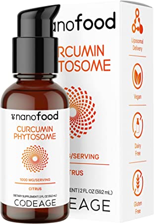 Codeage Liposomal Curcumin Phytosome Liquid Supplement, Turmeric Curcumin Vegan Liquid Drops, Plant-Based Curcuma Longa Dropper, Curcumina, Sunflower Phospholipid, Sugar-Free, Citrus Flavor, 2 fl oz