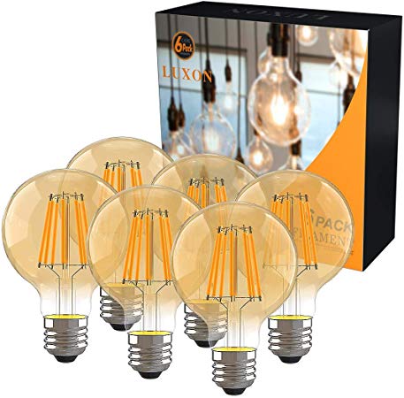 LED Globe Edison Bulbs Dimmable 60W Equivalent G25 Vintage Light Bulbs 2700K Amber Warm White E26 Base 6 Packs by LUXON