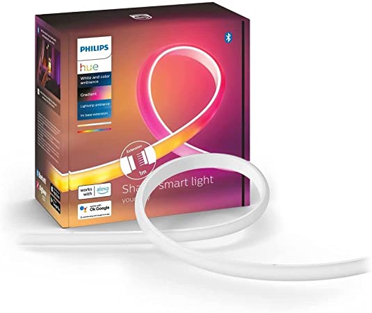 Philips Hue Bluetooth Gradient Ambiance Smart Lightstrip 3ft Extension NO Plug, (Muticolor Strip, Works with Apple Homekit and Google Home), White