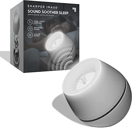 SHARPER IMAGE Sound Soother White Noise Machine, Night Light with 3 Glow Modes, Portable Sleep Therapy for Babies & Adults, Adjustable Pitch & Tone, Meditation, Relaxation, Stress Relief