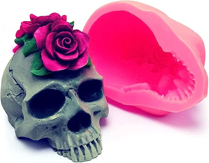 Rose Skull Mold for Resin, Soap, Candle Making, DIY Chocolate Cake Sugar Candy, 3D Silicone Polymer Clay Plaster Mould
