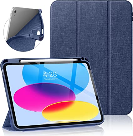 Soke iPad 10th Generation Case 2022 with Pencil Holder (10.9-inch)- Premium Shockproof Case [Auto Sleep/Wake] with Soft TPU Back Cover & Slim Trifold Stand for iPad 10.9 Inch,DarkBlue