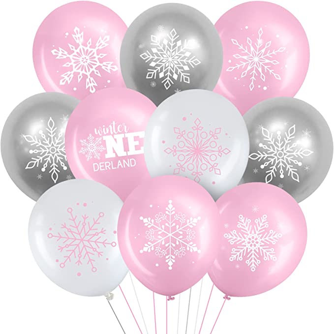 45 Pcs Snowflake Balloons Winter Wonderland Frozen Balloons Winter Onederland First Birthday Party Decorations for Christmas Winter Wonderland Baby Shower Birthday Wedding Decor (Pink, Silver, White)