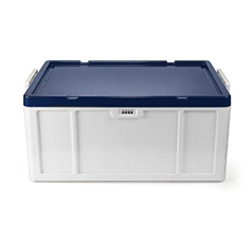 Storage Box with Lid 52 Liter, EVERTOP Lockable Household Storage Container Stackable ABS Plastic Multifunctional Storage Chests Bins for Home, School, Office, Garage, Garden, Blue