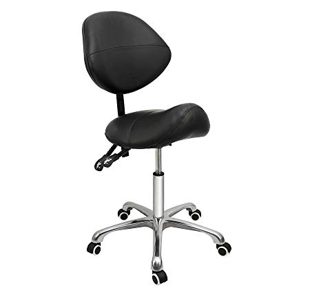 Grace & Grace Professional Saddle Stool Series Hydraulic Swivel Comfortable Ergonomic with Heavy Duty Metal Base for Clinic Dentist Spa Massage Salons Studio (With Backrest, Black)