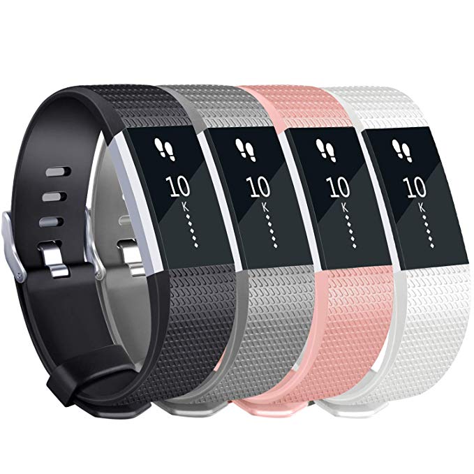Tobfit Sport Silicone Bands Compatible for Fitbit Charge 2 Classic & Special Edition, 4 Pack