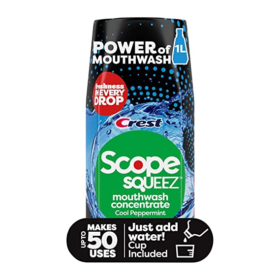 Scope Squeez Mouthwash Concentrate, Cool Peppermint Flavor, 50mL Bottle, Equal Uses up to 1L Bottle *vs 1L Scope Outlast Mouthwash, Squeez to Control The Strength