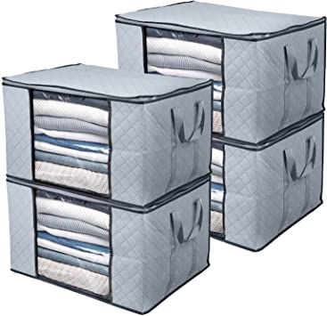 BoxLegend Clothes Storage Bags Large Capacity Organizer with Reinforced Handle Thick Fabric Large Clear Window (4pack)