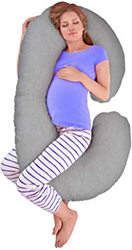 Pregnancy Pillow - Full Body Pillow with Breathable Cotton Cover, Maternity Pillow for Pregnant Women, and New Nursing Moms, Comfy C-Shaped Pregnancy Pillow for Sleeping or Watching TV (Jersey Gray)