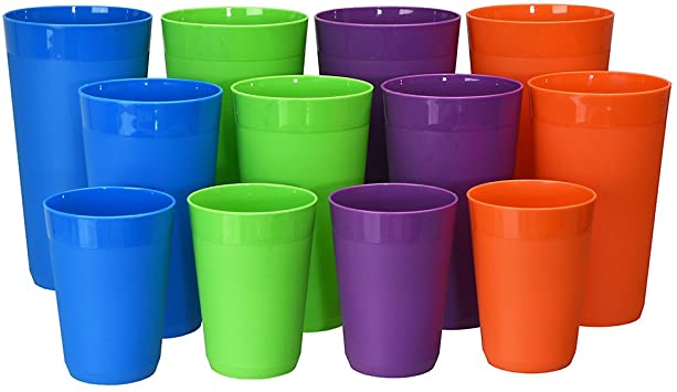 12-Piece Newport Unbreakable Plastic Tumblers | four each 10-ounce, 20-ounce, and 32-ounce in 4 Classic Colors