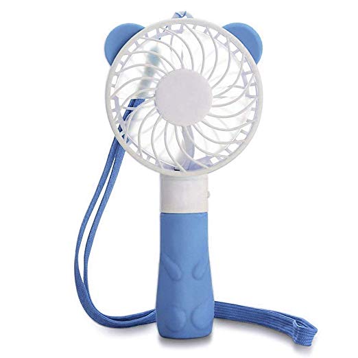 Welltop Portable Mini Bear Fan Personal Necklace Fan Handheld Air Fan for Camping, Travel, Home and Office, USB Rechargeable, 2 Speeds Adjustable (Blue)