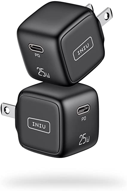 [2 Pack] USB C Charger, INIU 25W PD 3.0 Fast Charging Mini Wall Charger, Universal Power Adapter Plug compatible with iPhone 12 11 Pro XR X 8 Samsung S21 S20 Note 20 iPad Airpods Google LG Tablet etc.