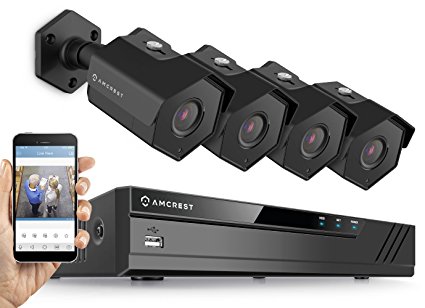 Amcrest 8CH Plug & Play H.265 4K NVR 4MP 1440P Security Camera System, (4) x 4-Megapixel 3.6mm Wide Angle Lens Weatherproof Metal Bullet POE IP Cameras, 98 Feet Night Vision (Black)